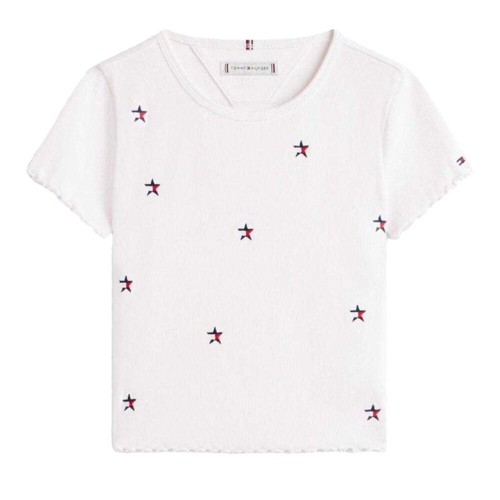 Tommy Hilfiger Girls Star Ribbed T-Shirt / White